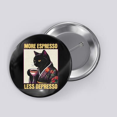 More Espresso Less Depresso Kimono Cat Japanese Art Gift Button