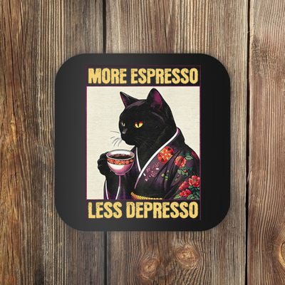 More Espresso Less Depresso Kimono Cat Japanese Art Gift Coaster