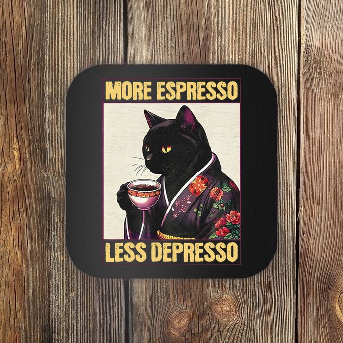 More Espresso Less Depresso Kimono Cat Japanese Art Gift Coaster