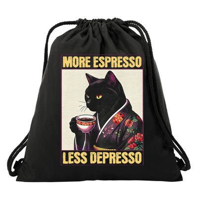 More Espresso Less Depresso Kimono Cat Japanese Art Gift Drawstring Bag