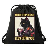 More Espresso Less Depresso Kimono Cat Japanese Art Gift Drawstring Bag