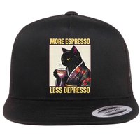 More Espresso Less Depresso Kimono Cat Japanese Art Gift Flat Bill Trucker Hat