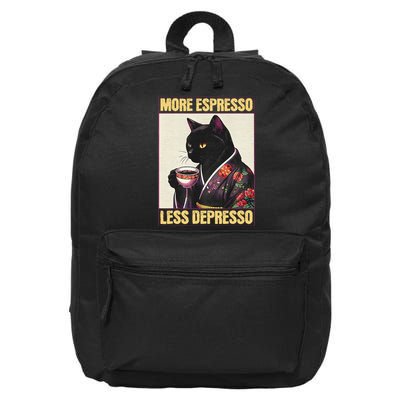 More Espresso Less Depresso Kimono Cat Japanese Art Gift 16 in Basic Backpack