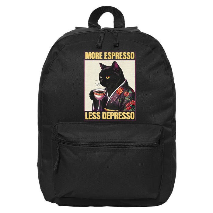 More Espresso Less Depresso Kimono Cat Japanese Art Gift 16 in Basic Backpack