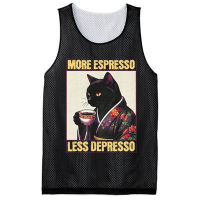 More Espresso Less Depresso Kimono Cat Japanese Art Gift Mesh Reversible Basketball Jersey Tank