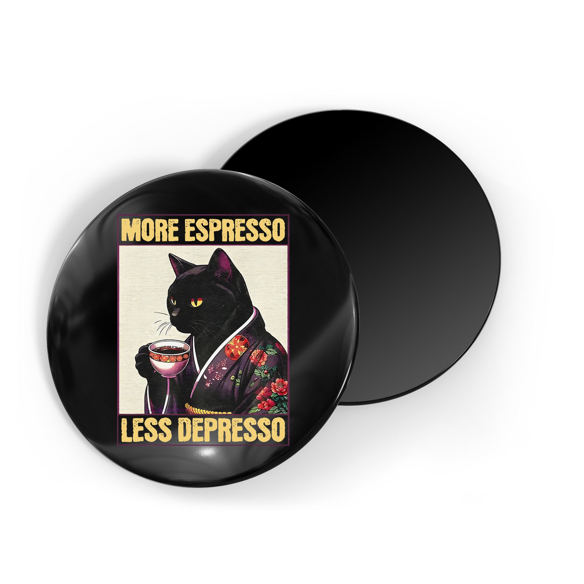 More Espresso Less Depresso Kimono Cat Japanese Art Gift Magnet