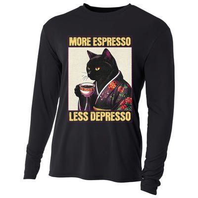 More Espresso Less Depresso Kimono Cat Japanese Art Gift Cooling Performance Long Sleeve Crew