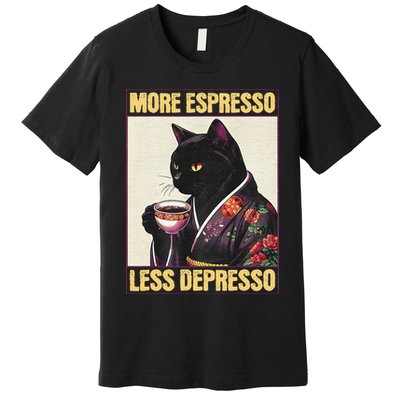 More Espresso Less Depresso Kimono Cat Japanese Art Gift Premium T-Shirt