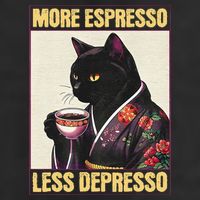 More Espresso Less Depresso Kimono Cat Japanese Art Gift Hat