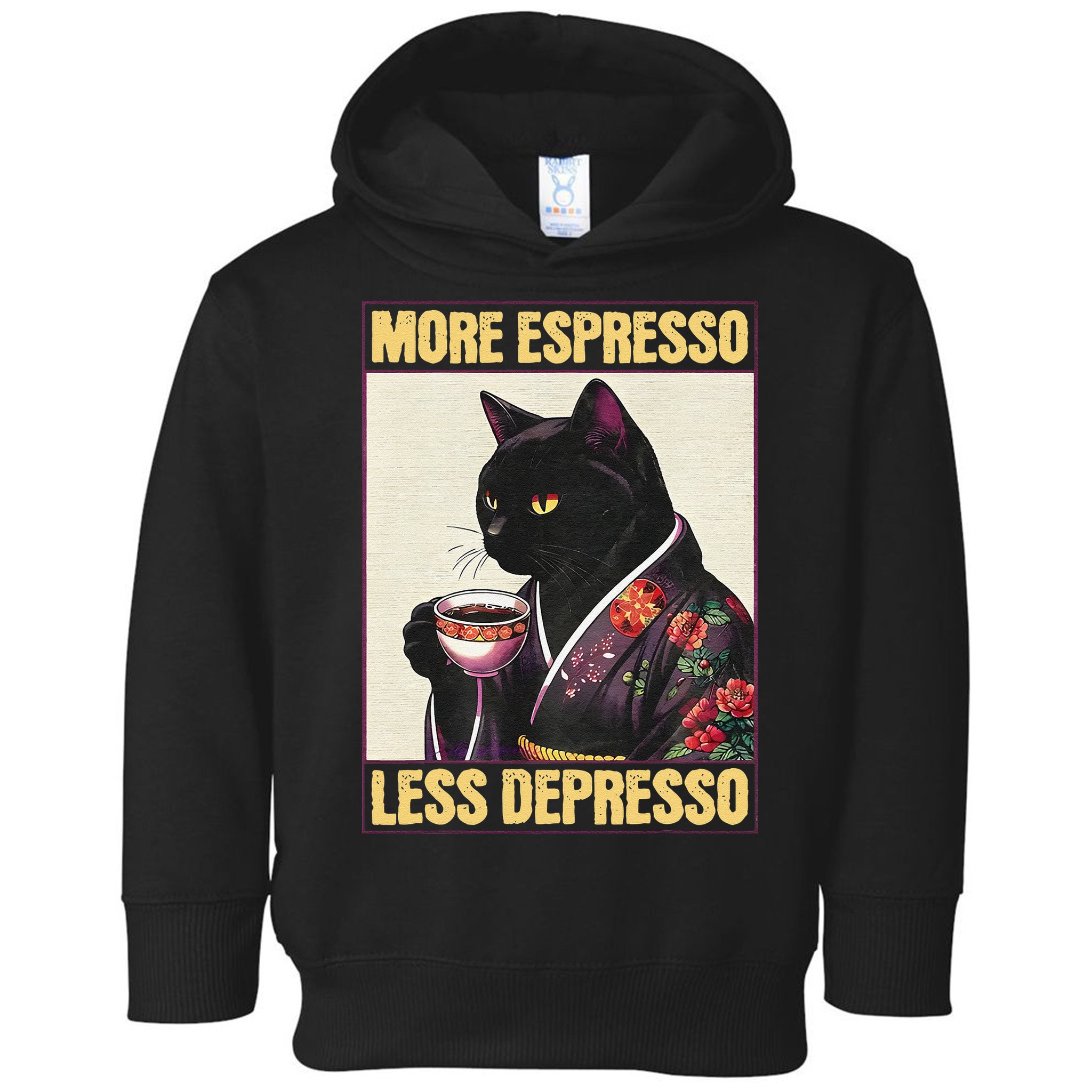 More Espresso Less Depresso Kimono Cat Japanese Art Gift Toddler Hoodie