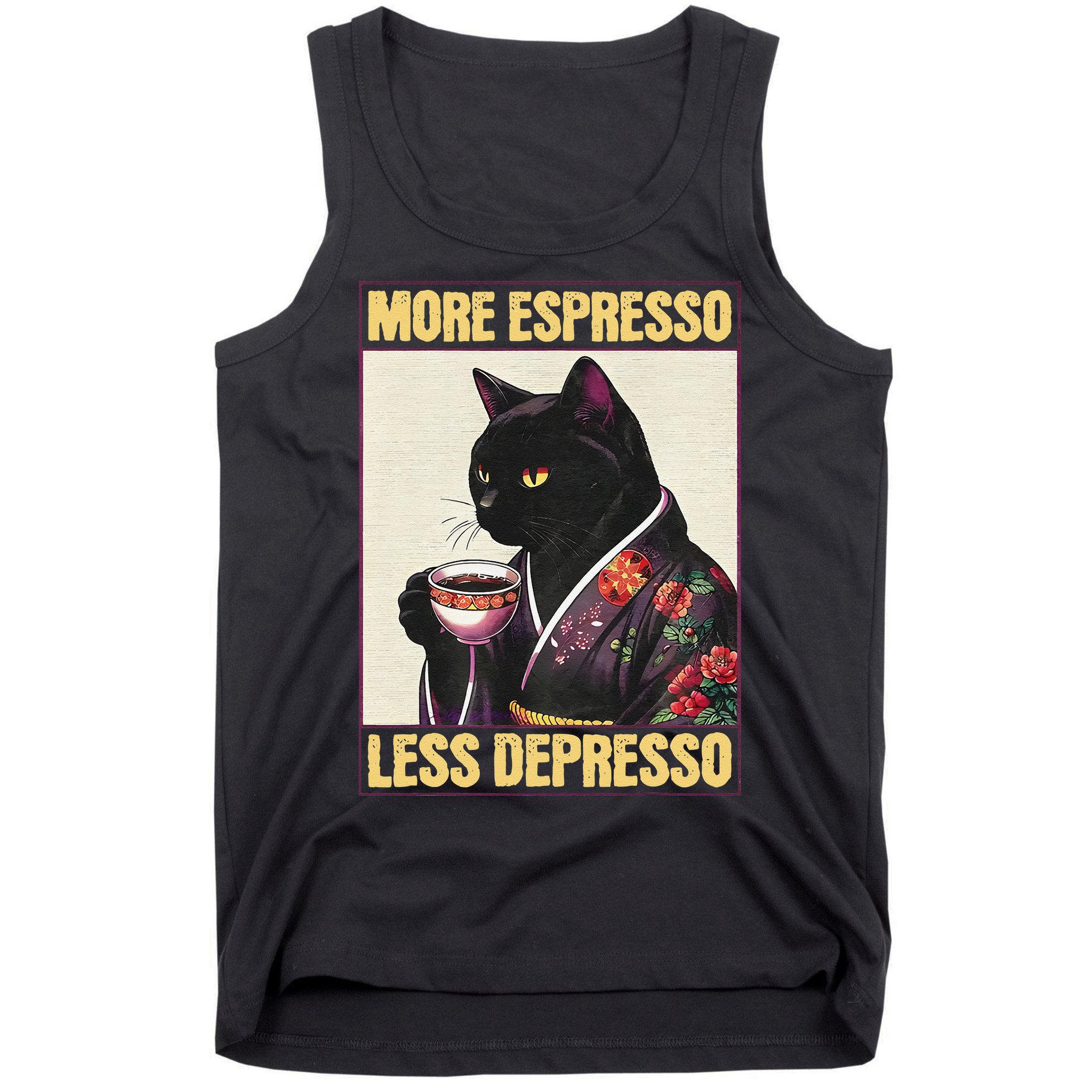 More Espresso Less Depresso Kimono Cat Japanese Art Gift Tank Top