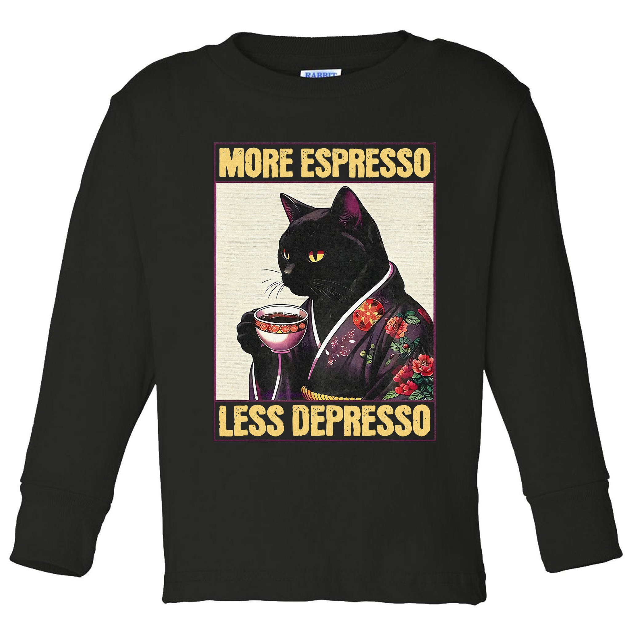More Espresso Less Depresso Kimono Cat Japanese Art Gift Toddler Long Sleeve Shirt