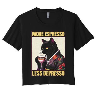 More Espresso Less Depresso Kimono Cat Japanese Art Gift Women's Crop Top Tee