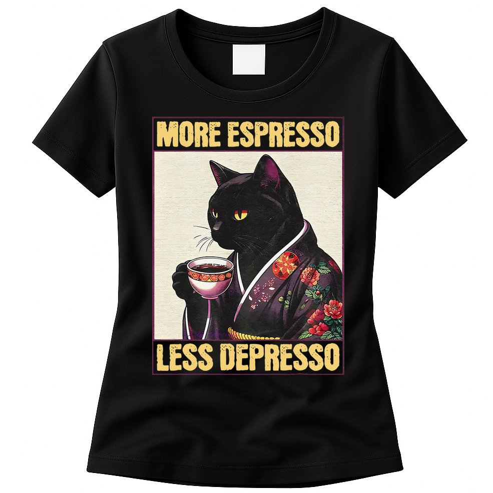 More Espresso Less Depresso Kimono Cat Japanese Art Gift Womens T-Shirt