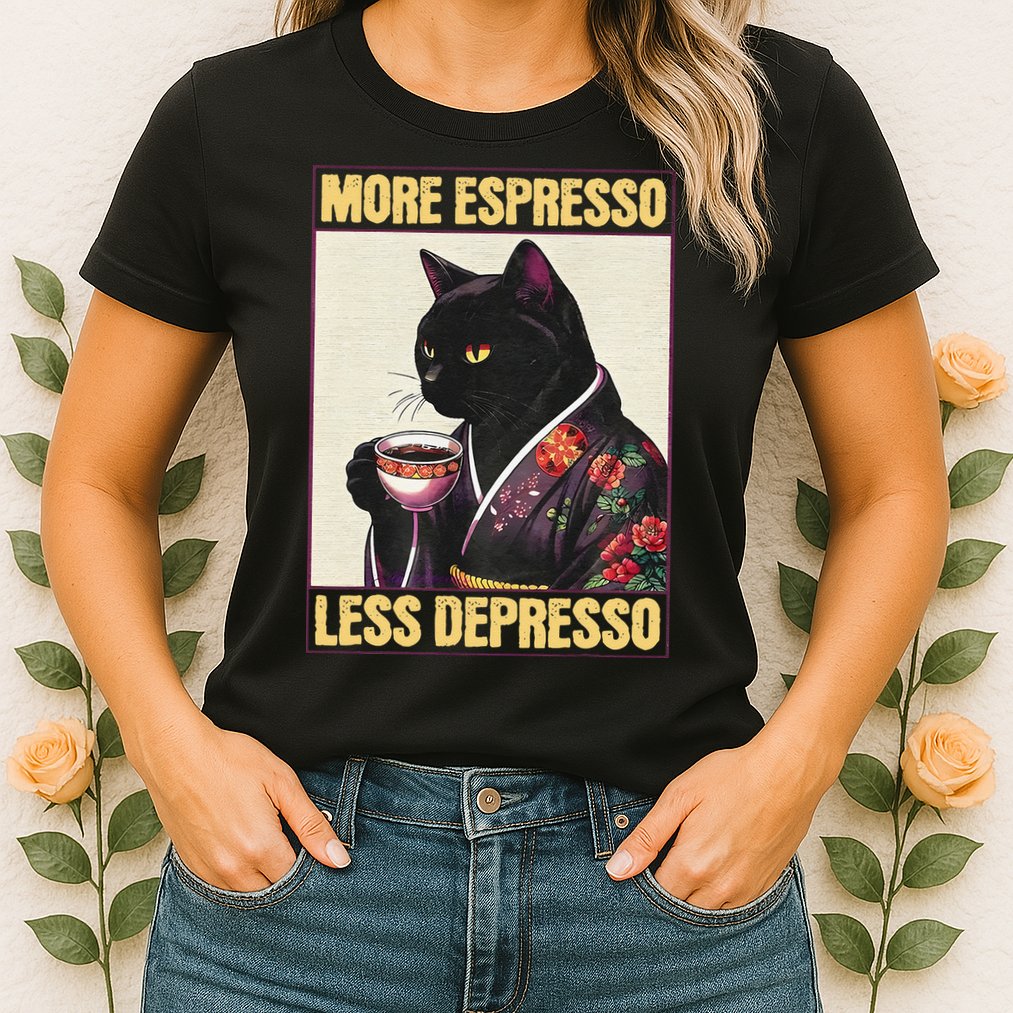 More Espresso Less Depresso Kimono Cat Japanese Art Gift Womens T-Shirt