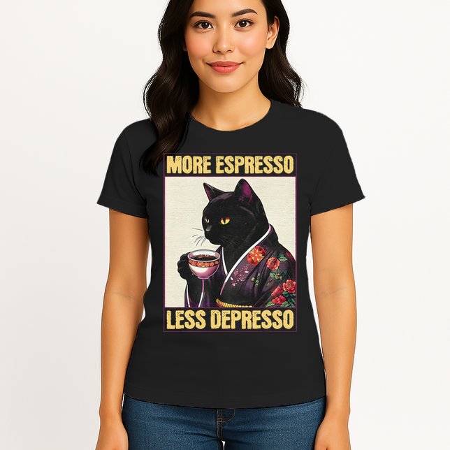 More Espresso Less Depresso Kimono Cat Japanese Art Gift Womens T-Shirt