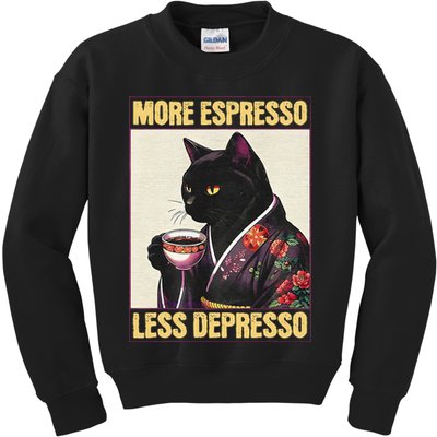 More Espresso Less Depresso Kimono Cat Japanese Art Gift Kids Sweatshirt