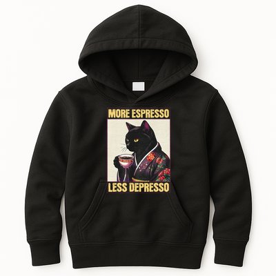 More Espresso Less Depresso Kimono Cat Japanese Art Gift Kids Hoodie