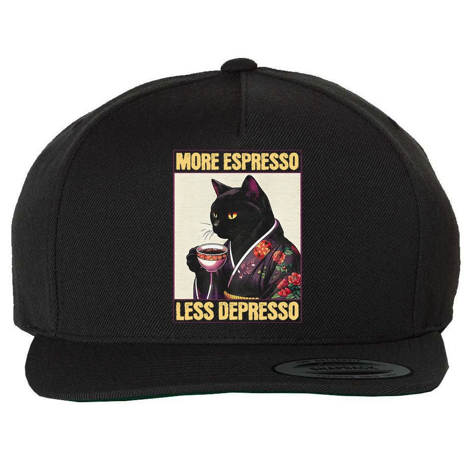 More Espresso Less Depresso Kimono Cat Japanese Art Gift Wool Snapback Cap