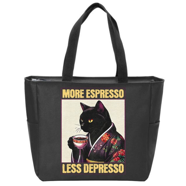 More Espresso Less Depresso Kimono Cat Japanese Art Gift Zip Tote Bag