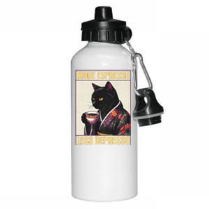 More Espresso Less Depresso Kimono Cat Japanese Art Gift Aluminum Water Bottle