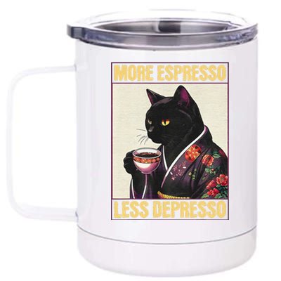 More Espresso Less Depresso Kimono Cat Japanese Art Gift 12 oz Stainless Steel Tumbler Cup