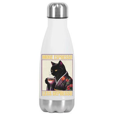 More Espresso Less Depresso Kimono Cat Japanese Art Gift Stainless Steel Insulated Water Bottle