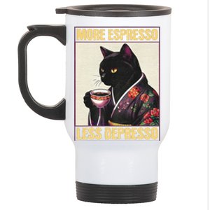 More Espresso Less Depresso Kimono Cat Japanese Art Gift Stainless Steel Travel Mug