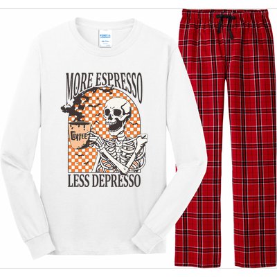 More Espresso Less Depresso Coffee Drink Skeleton Halloween Long Sleeve Pajama Set