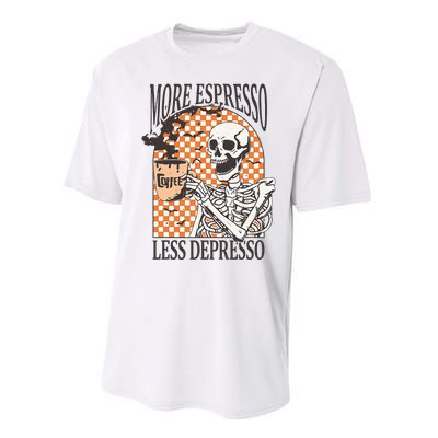 More Espresso Less Depresso Coffee Drink Skeleton Halloween Performance Sprint T-Shirt