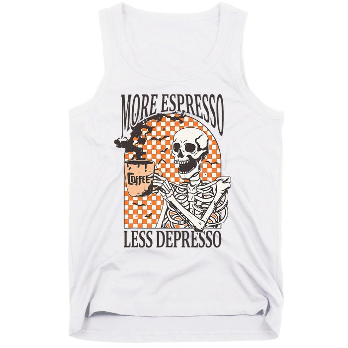 More Espresso Less Depresso Coffee Drink Skeleton Halloween Tank Top