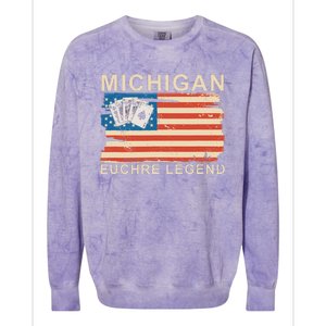 Michigan Euchre Legend Funny Euchre Card Game Colorblast Crewneck Sweatshirt