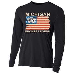 Michigan Euchre Legend Funny Euchre Card Game Cooling Performance Long Sleeve Crew