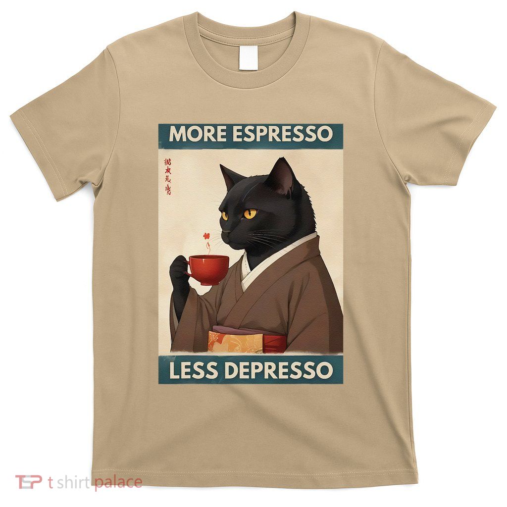 More Espresso Less Depresso Kimono Cat Japanese Art T-Shirt