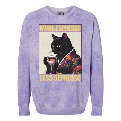 More Espresso Less Depresso Kimono Cat Japanese Art Colorblast Crewneck Sweatshirt