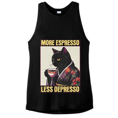 More Espresso Less Depresso Kimono Cat Japanese Art Ladies PosiCharge Tri-Blend Wicking Tank
