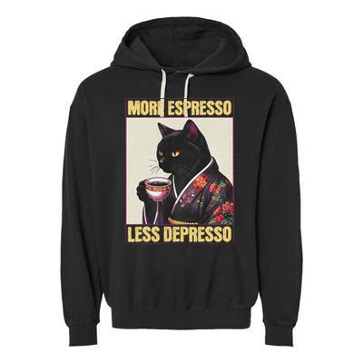More Espresso Less Depresso Kimono Cat Japanese Art Garment-Dyed Fleece Hoodie