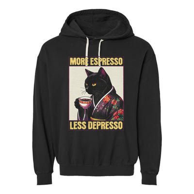 More Espresso Less Depresso Kimono Cat Japanese Art Garment-Dyed Fleece Hoodie