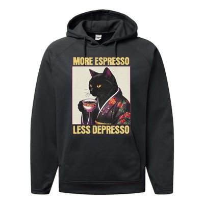 More Espresso Less Depresso Kimono Cat Japanese Art Performance Fleece Hoodie