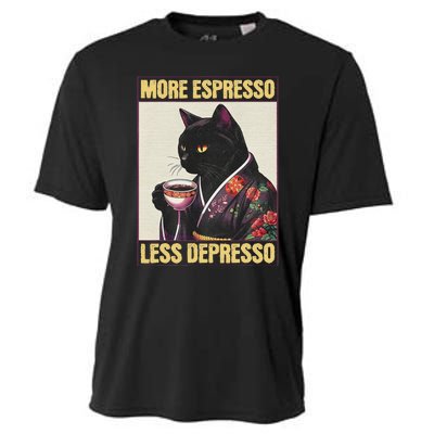 More Espresso Less Depresso Kimono Cat Japanese Art Cooling Performance Crew T-Shirt