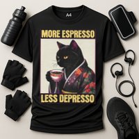 More Espresso Less Depresso Kimono Cat Japanese Art Cooling Performance Crew T-Shirt
