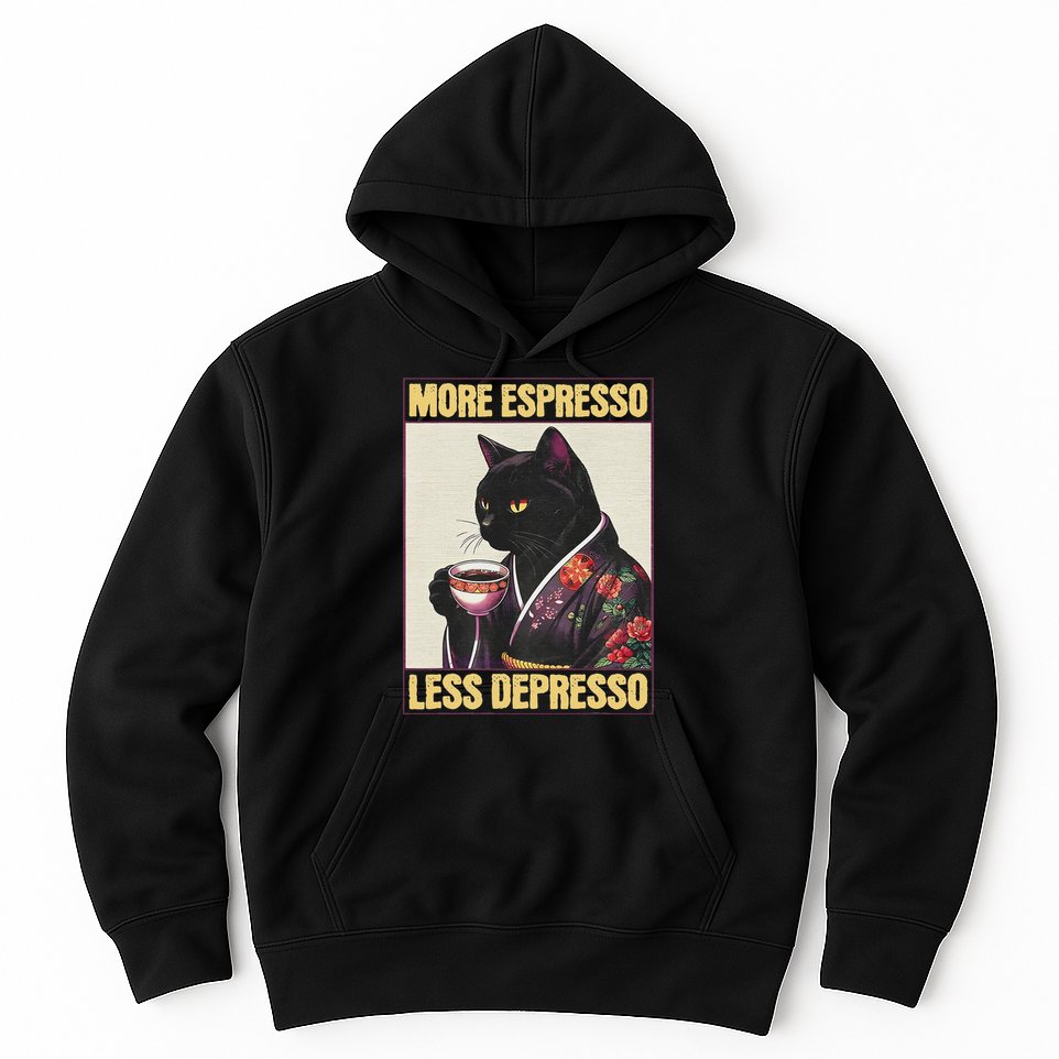 More Espresso Less Depresso Kimono Cat Japanese Art Hoodie