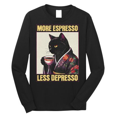More Espresso Less Depresso Kimono Cat Japanese Art Long Sleeve Shirt