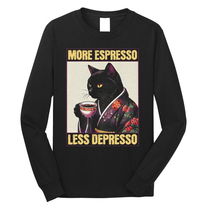 More Espresso Less Depresso Kimono Cat Japanese Art Long Sleeve Shirt