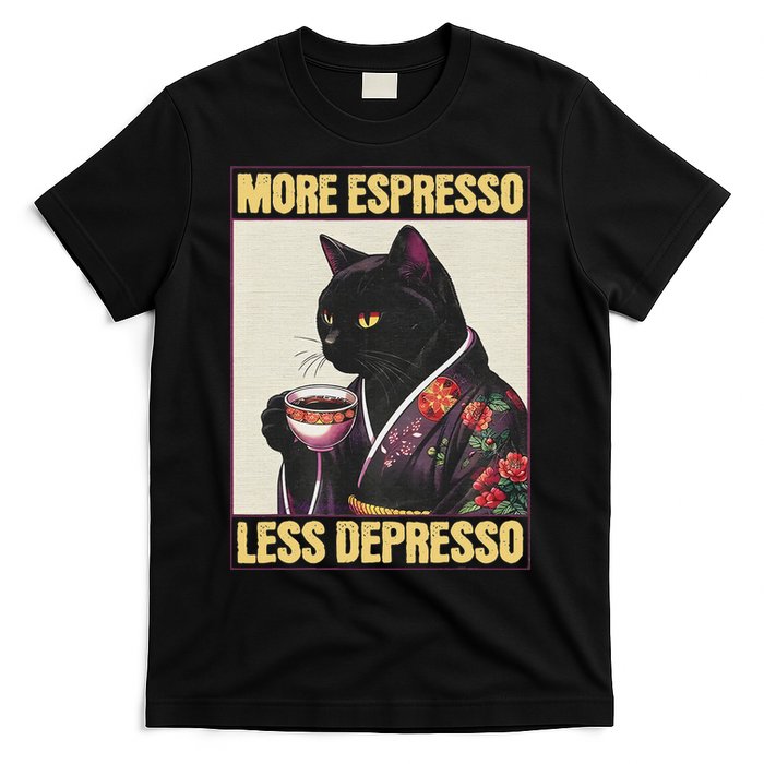 More Espresso Less Depresso Kimono Cat Japanese Art T-Shirt