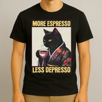 More Espresso Less Depresso Kimono Cat Japanese Art T-Shirt