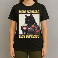More Espresso Less Depresso Kimono Cat Japanese Art T-Shirt
