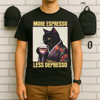 More Espresso Less Depresso Kimono Cat Japanese Art T-Shirt