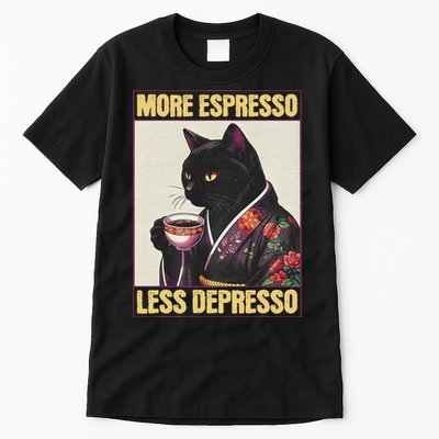More Espresso Less Depresso Kimono Cat Japanese Art Tall T-Shirt