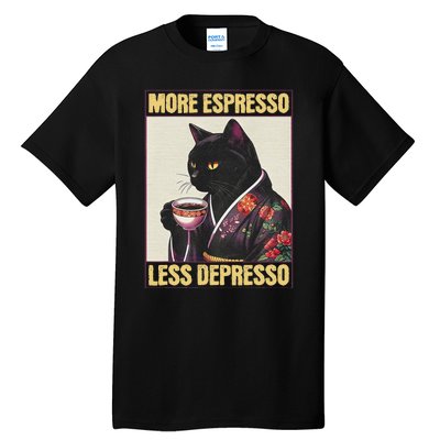 More Espresso Less Depresso Kimono Cat Japanese Art Tall T-Shirt